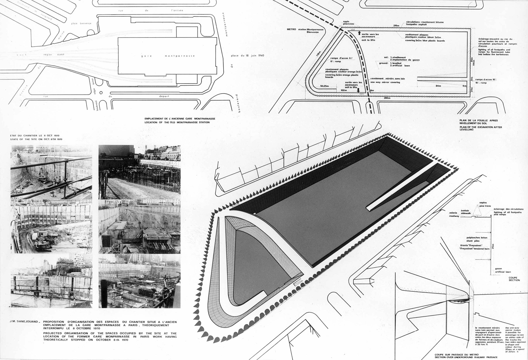 Jean-Michel Sanejouand - Plan for the organisation of the space of the site located where the old Montparnasse station used to stand - october 8th 1970